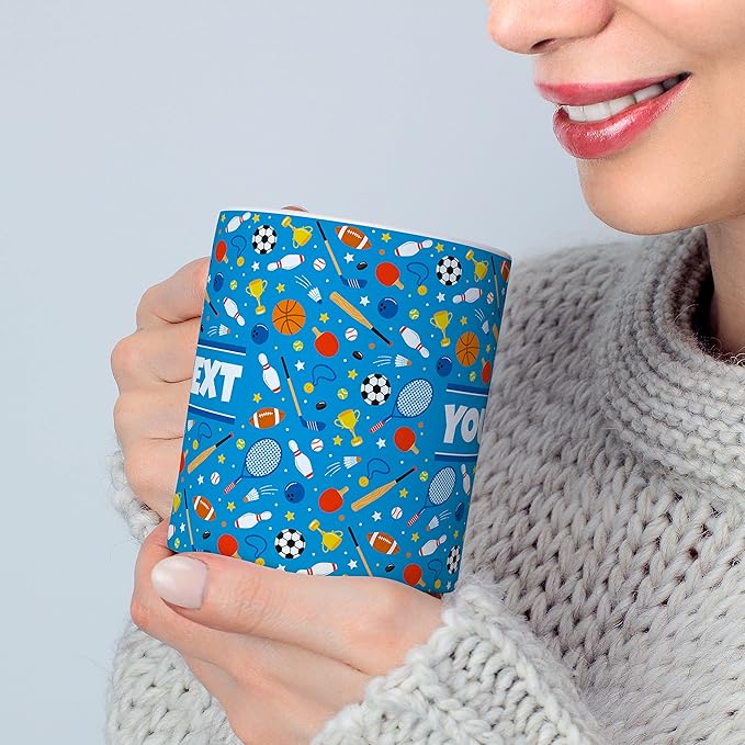 Personalized Mug for Kids - Sports - Custom Name/Text, Ceramic Hot Chocolate/Cocoa/Coffee Cup for Boys/Girls, Birthday/Christmas/Holiday Gift - 15 oz, Pink Handle