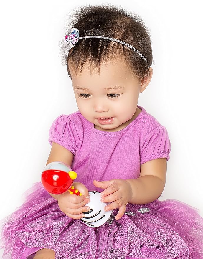 NogginStik Light-up Developmental Rattle - Color Changing, Textured for Grasping, Mirror & Rattle Sound - Sensory Toy for Babies, Ages 0-12 Months