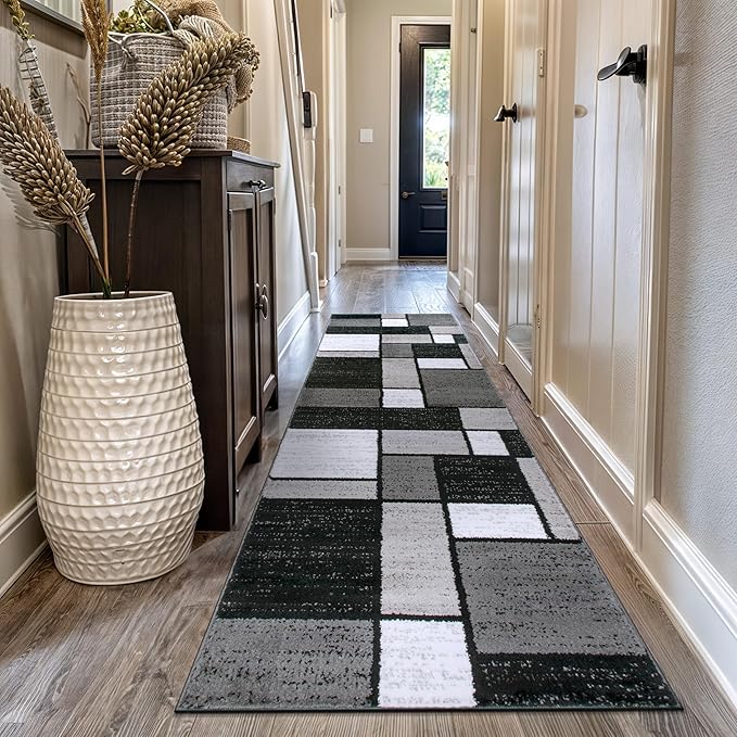 Rugshop Contemporary Modern Boxes for Home Office,Living Room,Bedroom,Kitchen Non Shedding Runner Rug 2'7" x 10' Gray