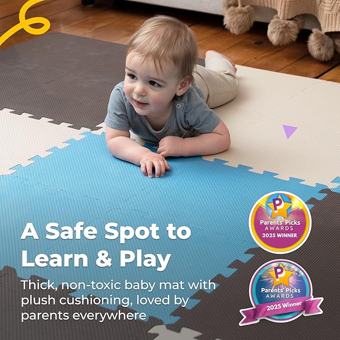 MioTetto Foam Floor Tiles for Kids - Non-Toxic Comfortable Baby Play Mat and Interlocking Foam Tiles, Fits with 74x74 Playpen Mat for Crawling & Development, Soft Play Mat for Babies 6-12 Months