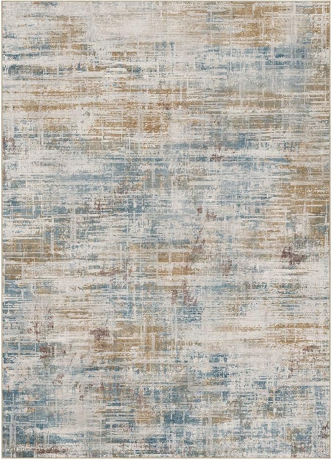 Area Rug for Living Room: 6x9 Washable Neutral Abstract Modern Soft Rugs Non Slip Indoor Floor Stain Resistant Large Carpet for Bedroom Dining Room Office Nursery - Blue Brown