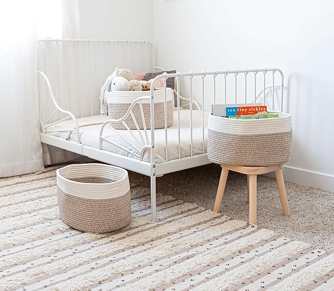 OrganiHaus Set of 3 Woven Baskets for Organizing, Cotton Rope Basket for Decor, Shoe Basket Organizers & Storage, Decorative Storage Baskets & Bins, Cute Storage Basket for Toys & Cloths, Brown