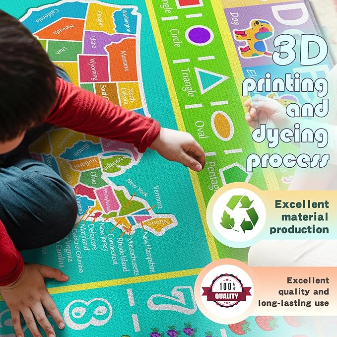 ABC Rug for Kids Playroom, 2x3 Washable Classroom Area Rugs, Educational Learning Mat with Alphabet Numbers Animals Seasons Shapes for Classroom Preschool Playroom