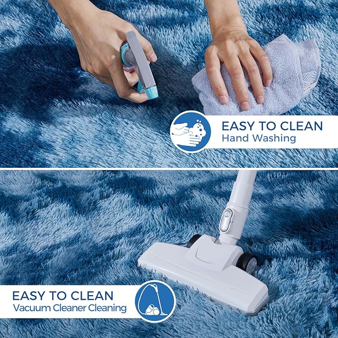 Ultra Soft Rug for Living Room, 6X9 Fluffy Shag Area Rug for Bedroom, Modern Shaggy Carpets Fuzzy Rug for Teens Dorm Nursery Home Decor Aesthetic, Upgrade Anti-Skid Durable, Tie-Dyed Blue Grey