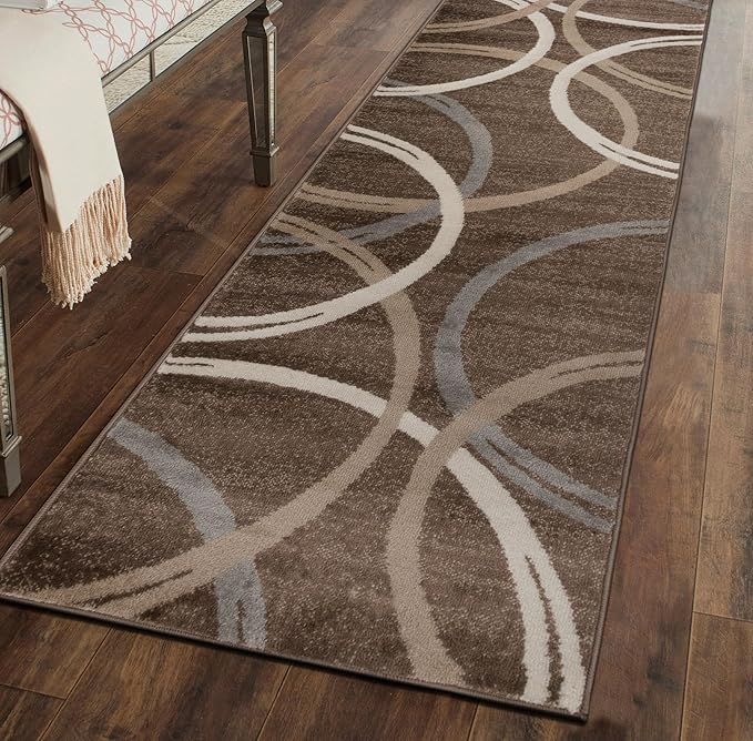 Rugshop Modern Wavy Circles Design Runner Rug 2' x 7' 2" Brown