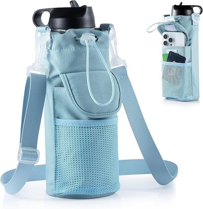 RRegeny【NEW STYLE Water Bottle Holder Crossbody Bag with Shoulder Strap, Leakproof Water Bottle Carrier for Hydro Flask16-40oz, Hands-Free Fitness Bag with Zipper Pockets for Hiking Travel Gym