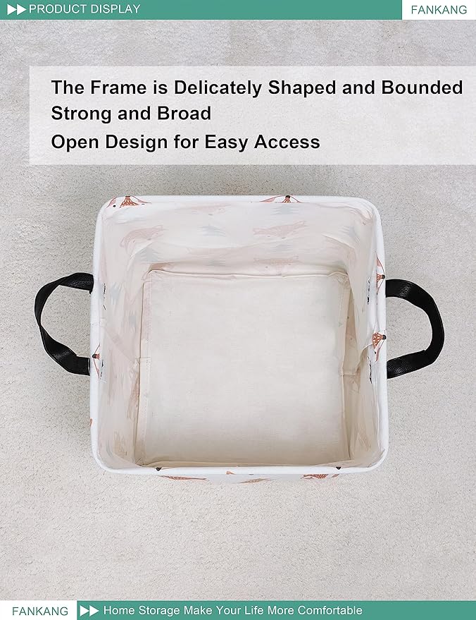 FANKANG Square Nursery Hamper Storage Bins Canvas Laundry Basket Foldable with Waterproof PE Coating Storage Baskets Gift Baskets for Children, Office, Bedroom, Clothes（Square-Fox）