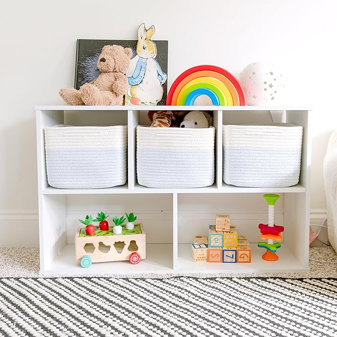 NaturalCozy Storage Cubes 9”x9”x7”Cotton Rope Woven Baskets for Organizing 3-Pack | 9 Inch Cube Storage Bin | Small Basket for Shelf Nursery, Pantry, Decorative Plant, Bathroom Closet, Toy Gift