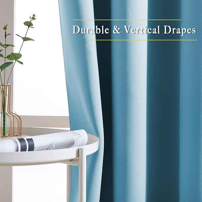 NICETOWN Room Darkening Curtain Panels - Home Fashion Ring Top Thermal Insulated Room Darkening Curtains for Bedroom/Living Room (2 Panels, 46" Wide by 90" Long, Teal Blue)
