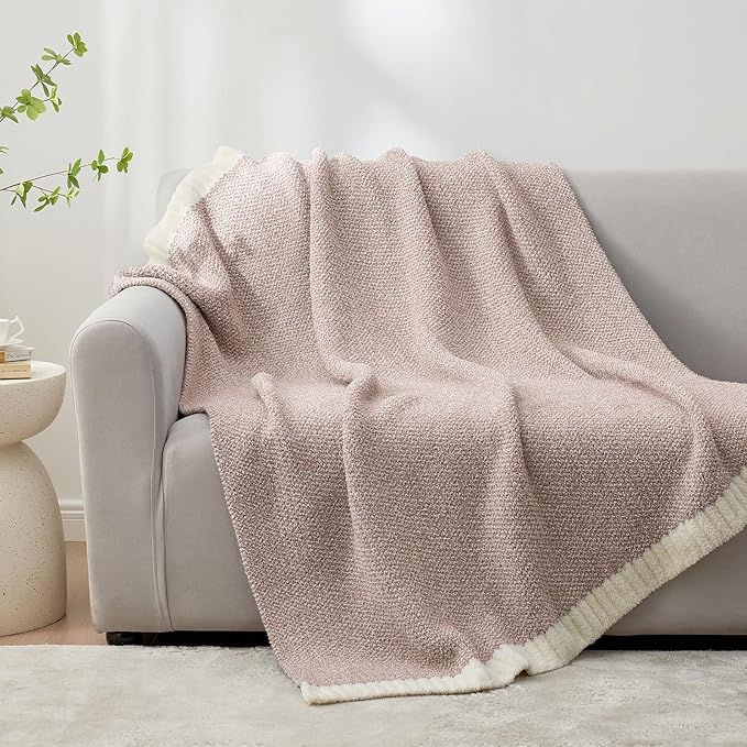 Snuggle Sac Heather Taupe Throw Blanket for Couch, Reversible Super Soft Knitted Blankets Warm Cozy Knit Fuzzy Plush Lightweight Throws for Sofa, Bed, Camping, Picnic, Taupe, 50x60 inches