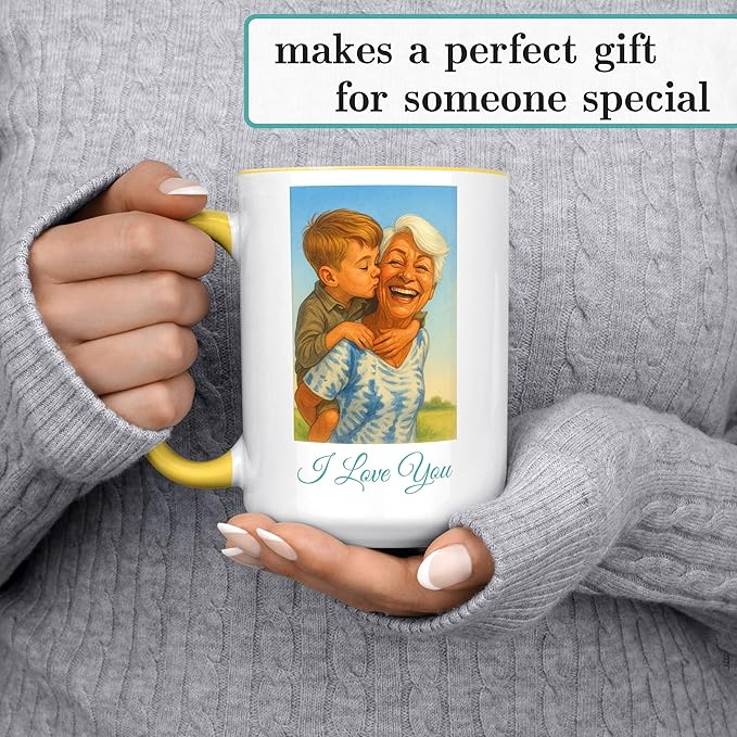 Personalized Coffee Mug, Custom Photo Caricature Gift, Funny Customized Coffee Gift for Men & Women, Custom Mugs with Pictures, Yellow 15oz Customized Ceramic Tea Cup
