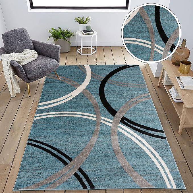 Rugshop Modern Wavy Circles Design Area Rug 5' 3" x 7' 3" Blue