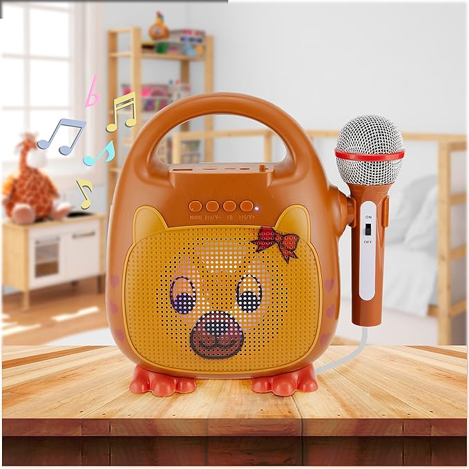 Singimals Kids Karaoke Speaker with Microphone - Unleash Your Child's Inner Superstar, Bluetooth v5.1, 12H Playtime, 5W Speaker, Multicolor LED Lighting, Theo The Bear