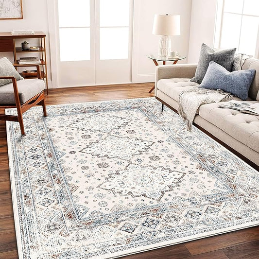 Retro Boho Design Area Rug 4x6 Washable Living Room Indoor Non-Slip Large Persian Oriental Accent Throw Rug for Kitchen Entryway Bathroom Bedroom Office Carpet