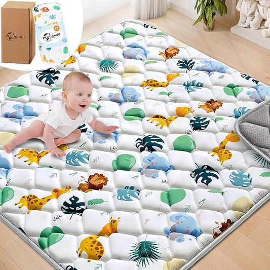 Baby Play Mats for Floor, 43x43 Playpen Mat for Babies, Extra Thicker & Soft Floor Crawling Mat, Foldable Non-Slip Playmat Cushioned for Infants Toddlers, Cute Animal Design