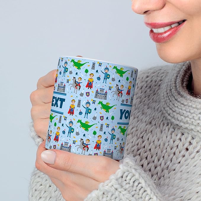 Personalized Mug for Kids - Princes - Custom Name/Text, Ceramic Hot Chocolate/Cocoa/Coffee Cup for Boys, Birthday/Christmas/Holiday Gift - 11 oz, Navy Blue Handle