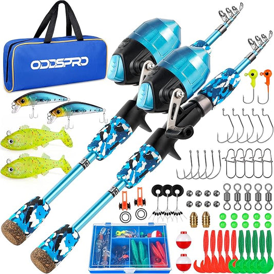 ODDSPRO Kids Fishing Pole Pink, Portable Telescopic Fishing Rod and Reel Combo Kit - with Spincast Fishing Reel Tackle Box for Girls, Youth