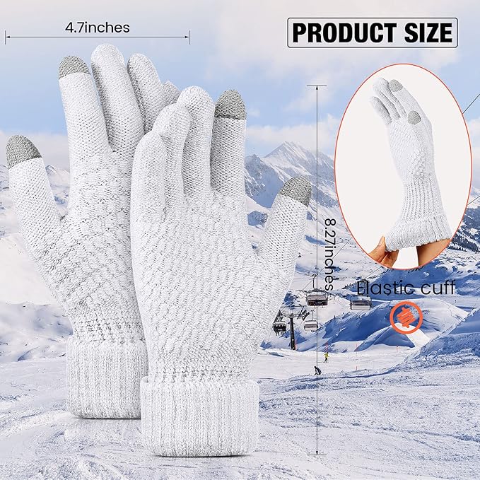 Geyoga 2 Pairs Women's Winter Touch Screen Gloves Soft Warm Fleece Lined Knit Elastic Cuff Winter Texting Gloves