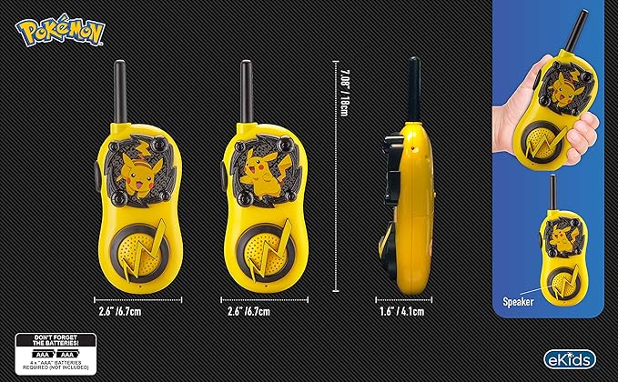 eKids Pokemon Walkie Talkies Pikachu Toys FRS Walkie Talkies for Kids Long Range Static Free Easy to Use For Indoor and Outdoor Games