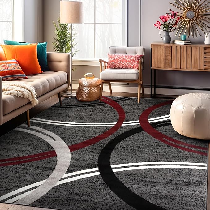 Rugshop Modern Wavy Circles Design Area Rug 10' x 14' Red