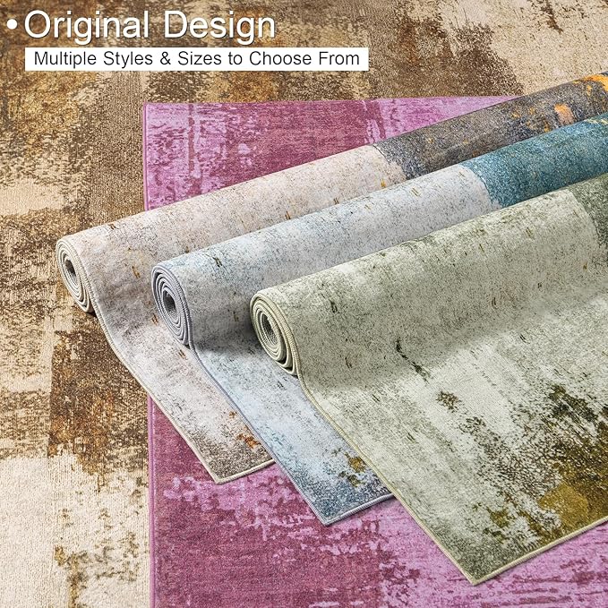 Kelarea Living Room Rug, 5x7 Rug Modern Abstract Washable Rugs Grey Faux Wool Vintage Carpets, Non Slip Rug for Bedroom, Dining Room, College Dorm, Kids Playroom, Home Office