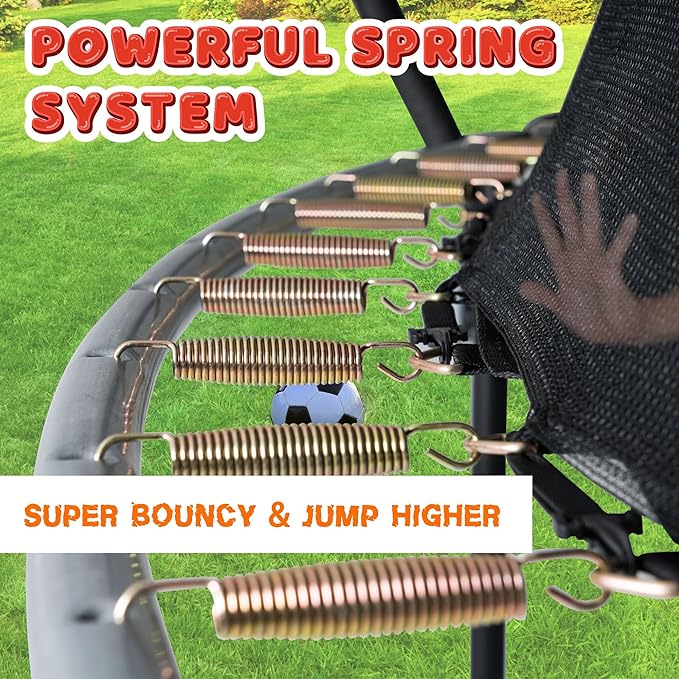 Trampoline 8FT 10FT 12FT 14FT 16FT, Recreational Trampolines with Enclosure Net and Ladder, Outdoor Anti-Rust Trampolines for Kids and Adults, ASTM Approved