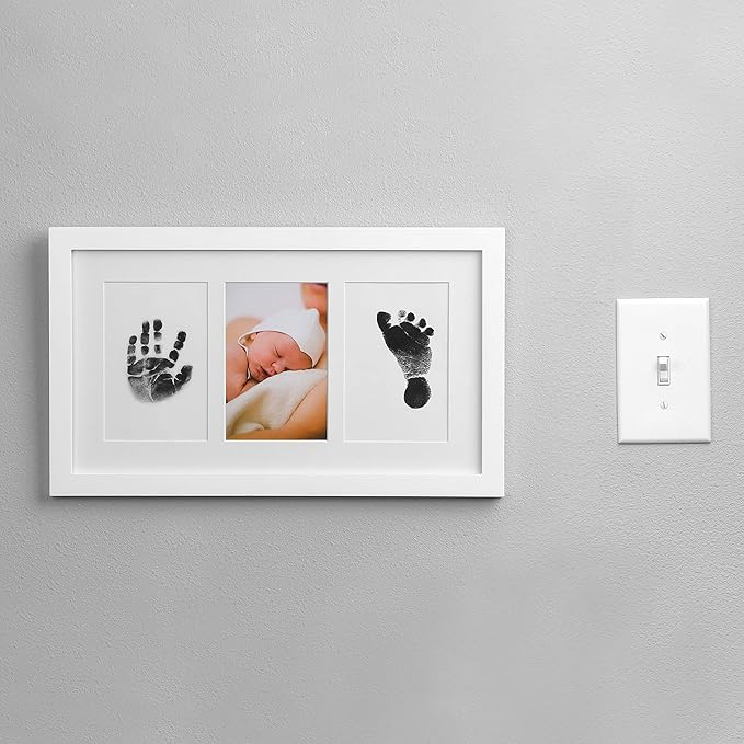 Green Pollywog Baby Handprint and Footprint Kit | Elegant White Frame with Inkless, Non-Toxic Pad | Newborn Keepsake for Baby or Dog Paw Prints