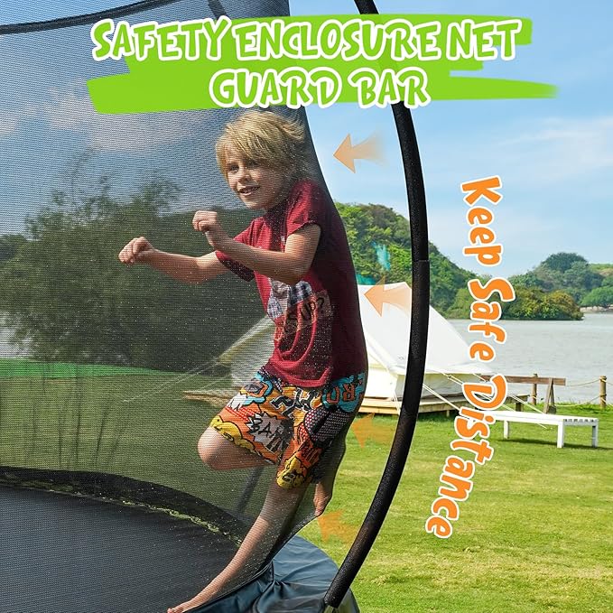 Gigu 10FT 12FT 14FT Recreational Trampolines with Enclosure Net and Ladder and Anti-Rust Coating, ASTM Approved Trampoline Outdoor for Kids and Adults Outdoor Yard Trampolines
