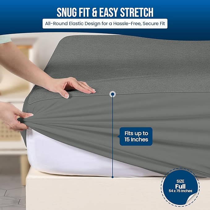 Utopia Bedding Waterproof Mattress Protector Full Size, Premium Terry Mattress Cover 200 GSM, Breathable, Fitted Style with Stretchable Pockets (Gray)