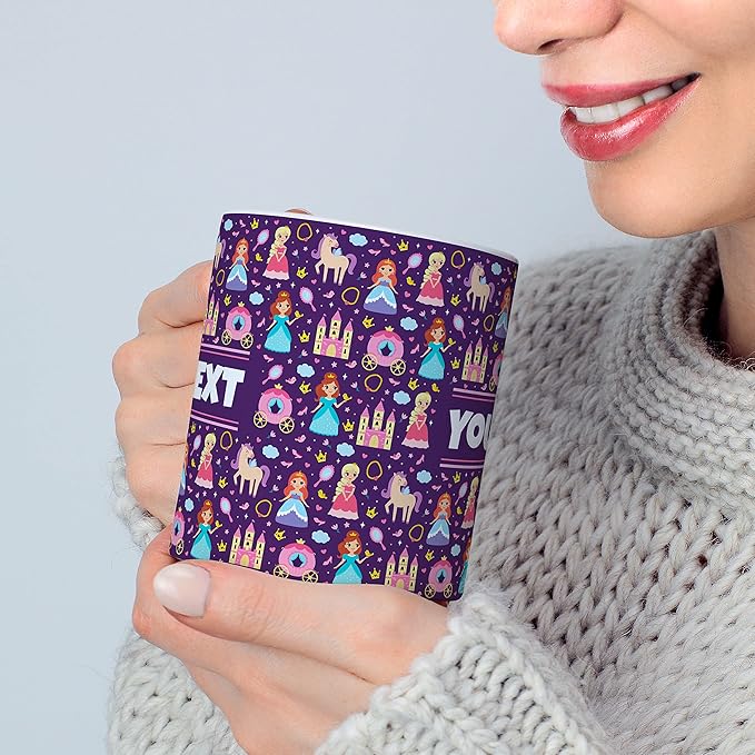 Personalized Mug for Kids - Princesses - Custom Name/Text, Ceramic Hot Chocolate/Cocoa/Coffee Cup for Girls, Birthday/Christmas/Holiday Gift - 15 oz, Navy Blue Handle