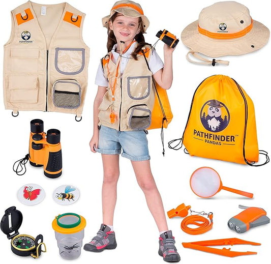 Kids Explorer Kit with Safari Vest & Hat for 3-12 Year Old Boys & Girls - Safari Costume & Dress Up as Zoo Keeper, Paleontologist - Giftable Outdoor Adventure Kit for Kids + Adventure Book
