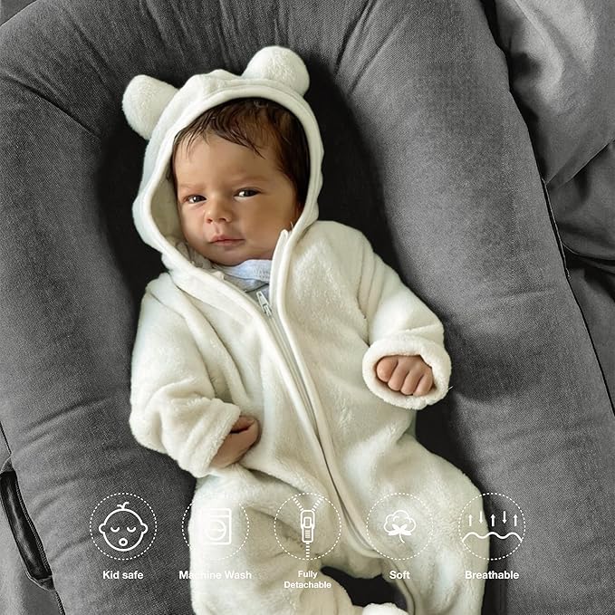 Deluxe Infant Lounger, Baby Nest Cover for Baby Girls & Boys, Newborn Essentials for Baby 0-12 Months, 100% Cotton(Gray)