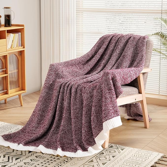 NEXHOME PRO Soft Throw Blankets for Couch, Reversible Warm Blankets Cozy Knit Blanket for Women, Fuzzy Plush Lightweight Throws for Sofa, Bed, Picnic, Wine 50 x 60 inches