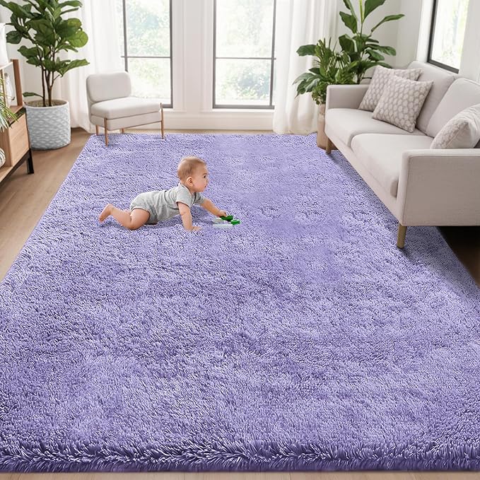 5x7 Area Rug for Living Room: Fluffy Shag Soft Washable Rugs Fuzzy Plush Indoor Carpet for Bedroom Nursery Playroom Dorm Kids Girls Boys Room (Purple, 5'x7')