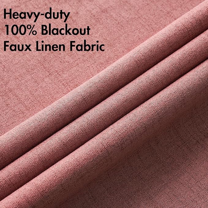 MIULEE 100% Blackout Linen Textured Curtains for Bedroom Solid Thermal Insulated Dusty Rose Grommet Room Darkening Curtains & Drapes Luxury Decor for Living Room Nursery 52 x 84 Inch (2 Panels)