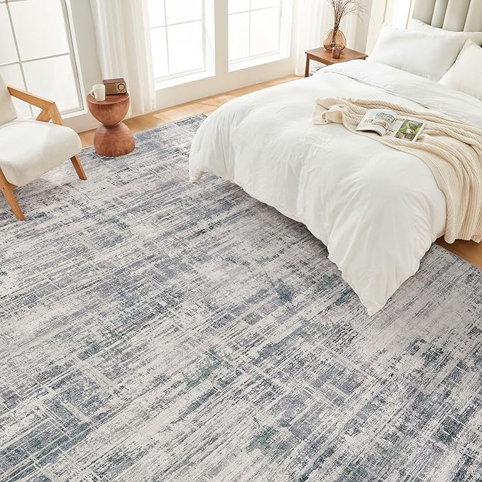 Area Rug for Living Room: 5x7 Washable Neutral Abstract Modern Soft Rugs Non Slip Indoor Floor Stain Resistant Carpet for Bedroom Dining Room Office Nursery - Gray