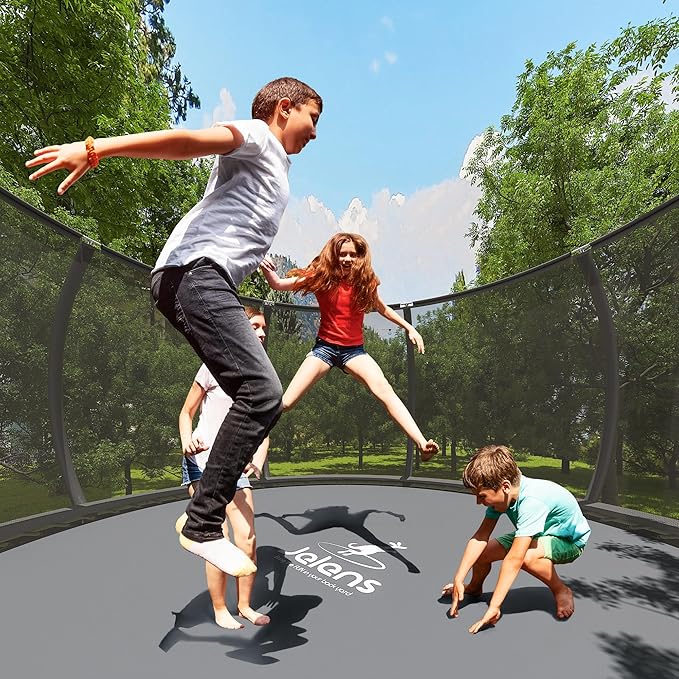 Trampoline 8FT 10FT 12FT 14FT 16FT, Recreational Trampolines with Enclosure Net and Ladder, Outdoor Anti-Rust Trampolines for Kids and Adults, ASTM Approved