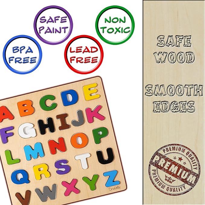 Magnetic Wooden Educational ABC Puzzle - Learn Alphabet & Color Recognition Toy – Toddler Preschool Game – Kids Montessori Education…