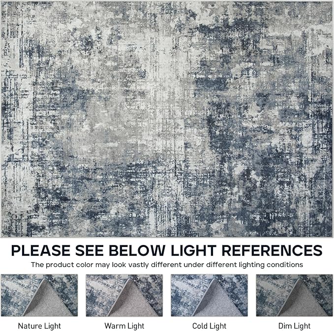 10x14 Area Rugs Large Living Room Rug Washable: Modern Abstract Rug Indoor Modern Carpet Non Slip for Dining Room Bedroom Nursery Home Office Blue/Grey