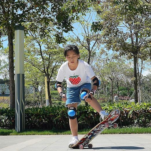 Youth/Kids Knee Pads Elbow Pads Wrist Guards Protective Gear Set for 3-15 Years Child Roller Skates, Skateboard, Cycling, Inline Skating, BMX Bike, Balance Bike, Scooter Riding and Other Outdoor Sports