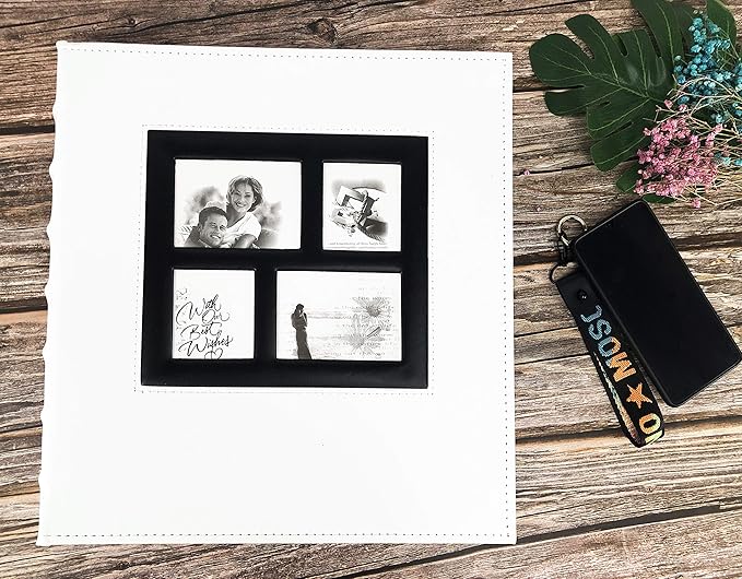 RECUTMS Photo Albums 4x6 Hold 600 Photos Black Pages Large Capacity Leather Cover Wedding Family Photo Album Books Horizontal and Vertical Photos (White), 600 pockets