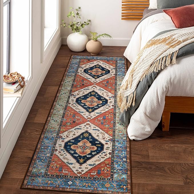 Lahome Boho Hallway Runner Rug - 2x6 Kitchen Runner Rugs Non Skid Washable Non-Slip Laundry Room Rug Throw Low-Plie Bathroom Oriental Distressed Carpet for Entrance Bedroom Living Room