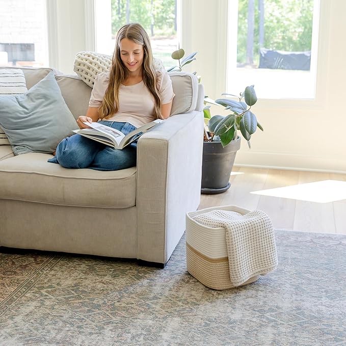 NaturalCozy Storage Cubes 11 Inch Cotton Rope Woven Baskets for Organizing, 3-Pack | Cube Storage Bin | Square Storage Baskets for Shelves Organizer, Classroom, Kids Toy Bins, Closet, Baby Nursery