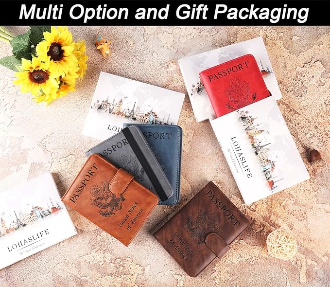 Passport Holder Cover Wallet Travel Essentials Leather Rfid Blocking Case Vacation Luggage Must Haves Travel Accessories for Men Women (116#Brown)