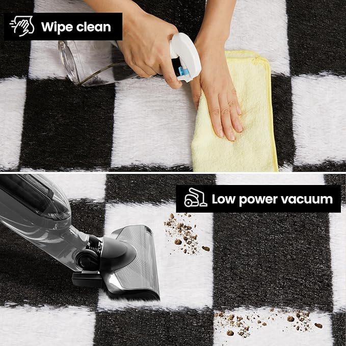 Super Soft Rug for Bedroom, 6x9 Ft Black and White Area Rug Classic Checkered Shaggy Anti-Skid High Pile Soft Fluffy Rug Fuzzy Carpet for Living Room Bedroom Kids Room Nursery, Dorm Home Decor