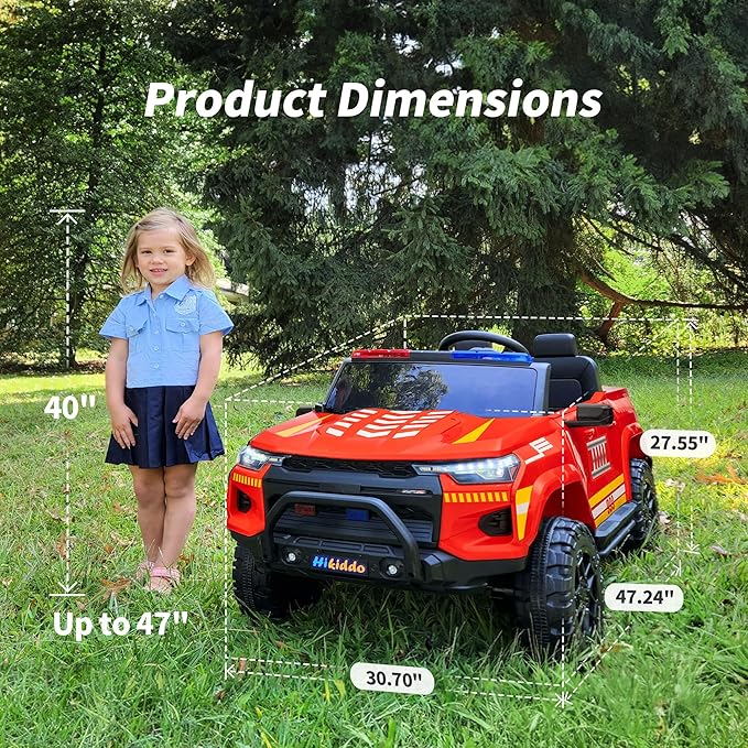 12V 7Ah Electric Fire Truck Ride-On Toy for Big Kids, 2 Seater Kids Ride on Car SUV w/Remote Control, Bluetooth - Red