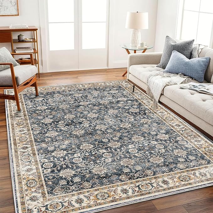 Area Rug 5'x7' Washable Rug Vintage Traditional Floor Cover Thin Retro Kitchen Indoor Distressed Non Slip Carpet for Living Room Bedroom Dining Room