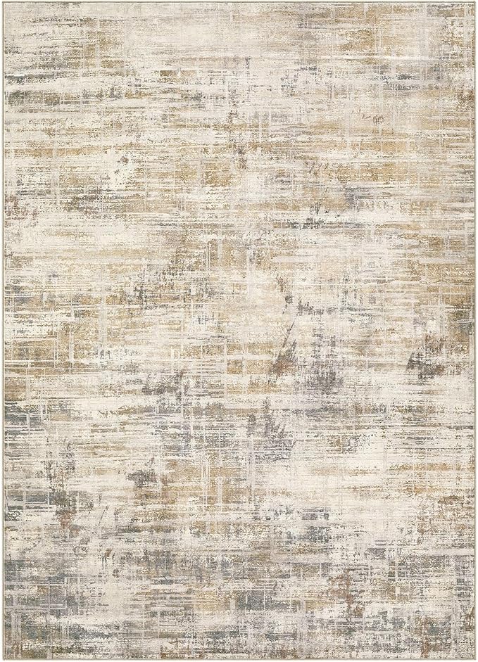 Area Rug for Living Room: 5x7 Thickened Washable Neutral Abstract Modern Soft Rugs Non Slip Indoor Floor Stain Resistant Carpet for Bedroom Dining Room Office Nursery - Golden Brown