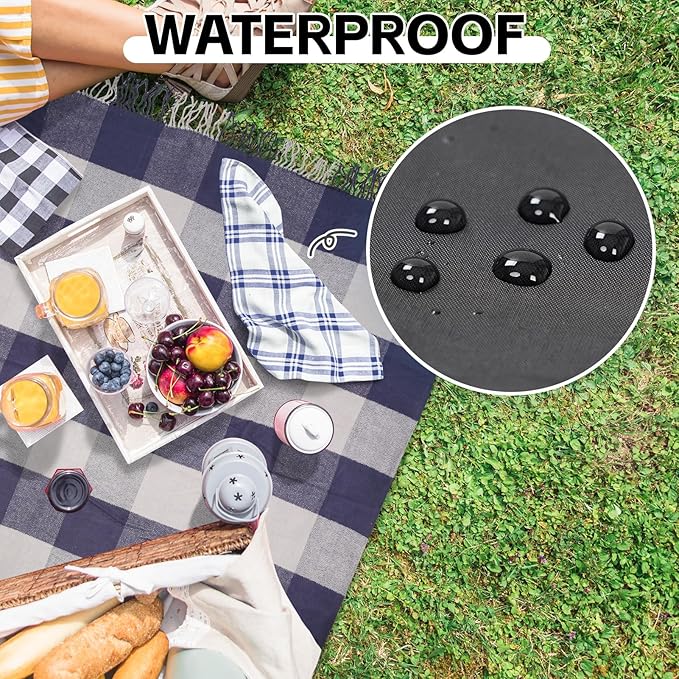 G GOOD GAIN Waterproof Picnic Blankets- Extra Large Outdoor Blanket Foldable, Beach Blanket with PU Handles, Sandproof Picnic Mat for Hiking, Camping, Lawn, Park, Grass.GreySquare