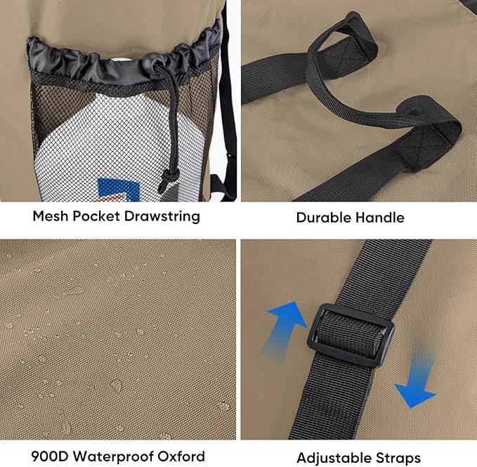 BALEINE 120L Laundry Bag Backpack, 900D Oxford Fabric Large Travel Laundry Bags with Shoulder Straps and 2 Mesh Pockets for College Dorm, Apartment, Laundromat (Khaki, 120L)